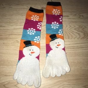 Worn fuzzy toe socks